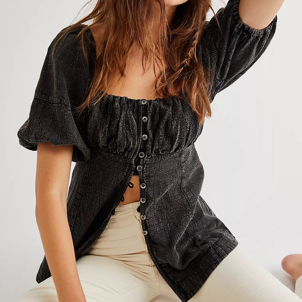 Free People Wink My Way Black Top